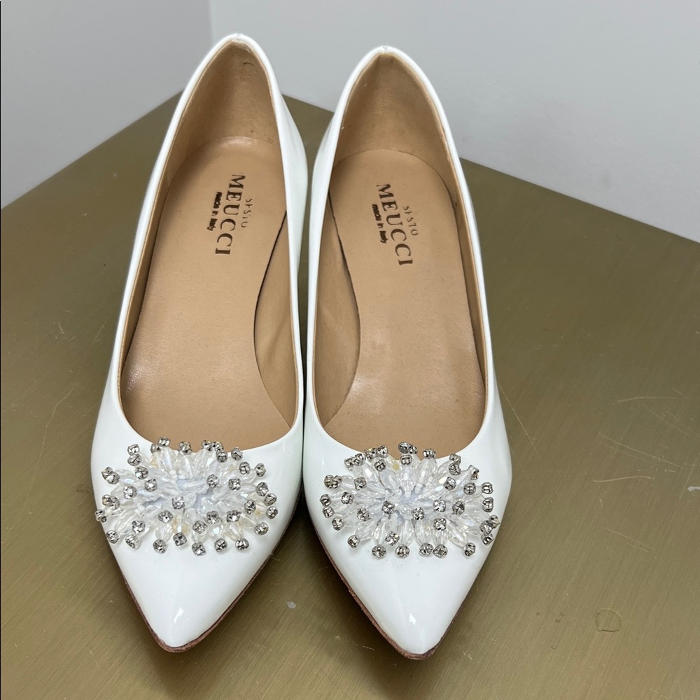 Sesto Meucci White Embellished Heels